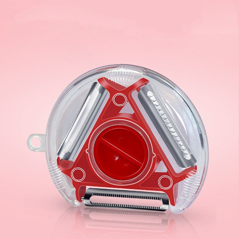 3 In 1 Magic Trio Peeler Set Slicer Stainless Steel Peeler Shredder Cutter Multi Peel Blade Grater Kitchen Accessories Non-Slip: Red