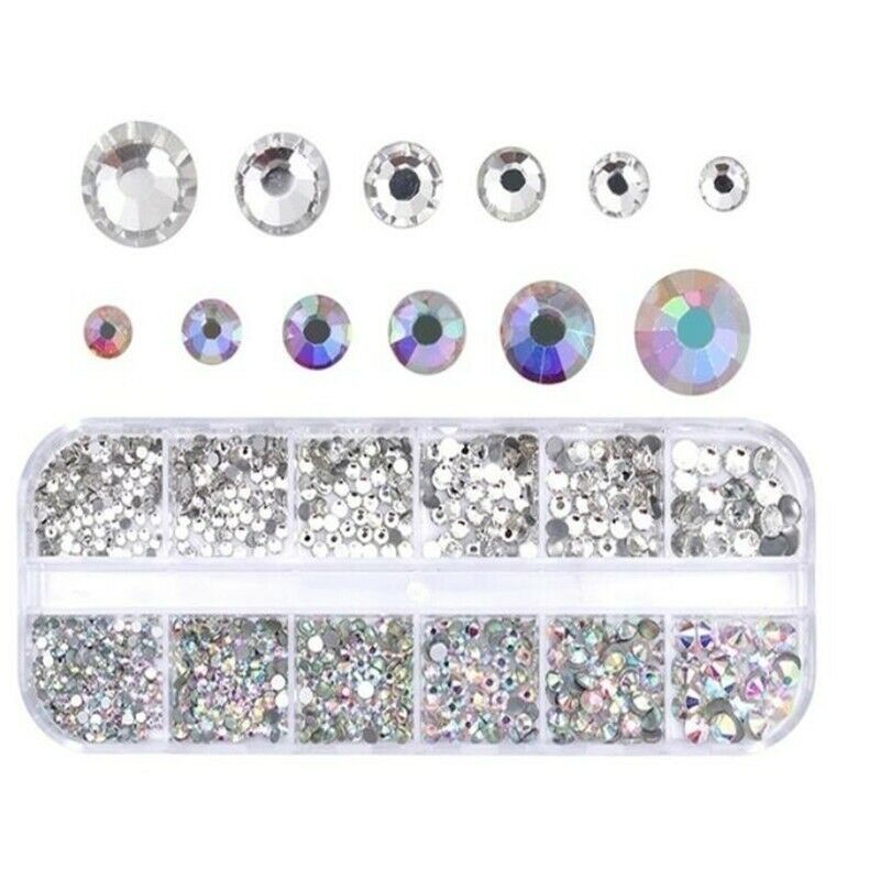1 låda glitter naglar strass multi size flat-back ab kristaller stenar 3d berlocker diy tips nagelkonst dekorationer glänsande diamanter: A6