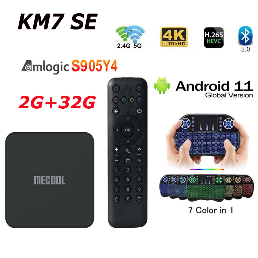 MECOOL KM7 SE 2G+32G Amlogic S905Y4 BT5.1 2.4G&5G WiFi Android 11 TV BOX AV1 2T2R: Rosa / Spina del Regno Unito