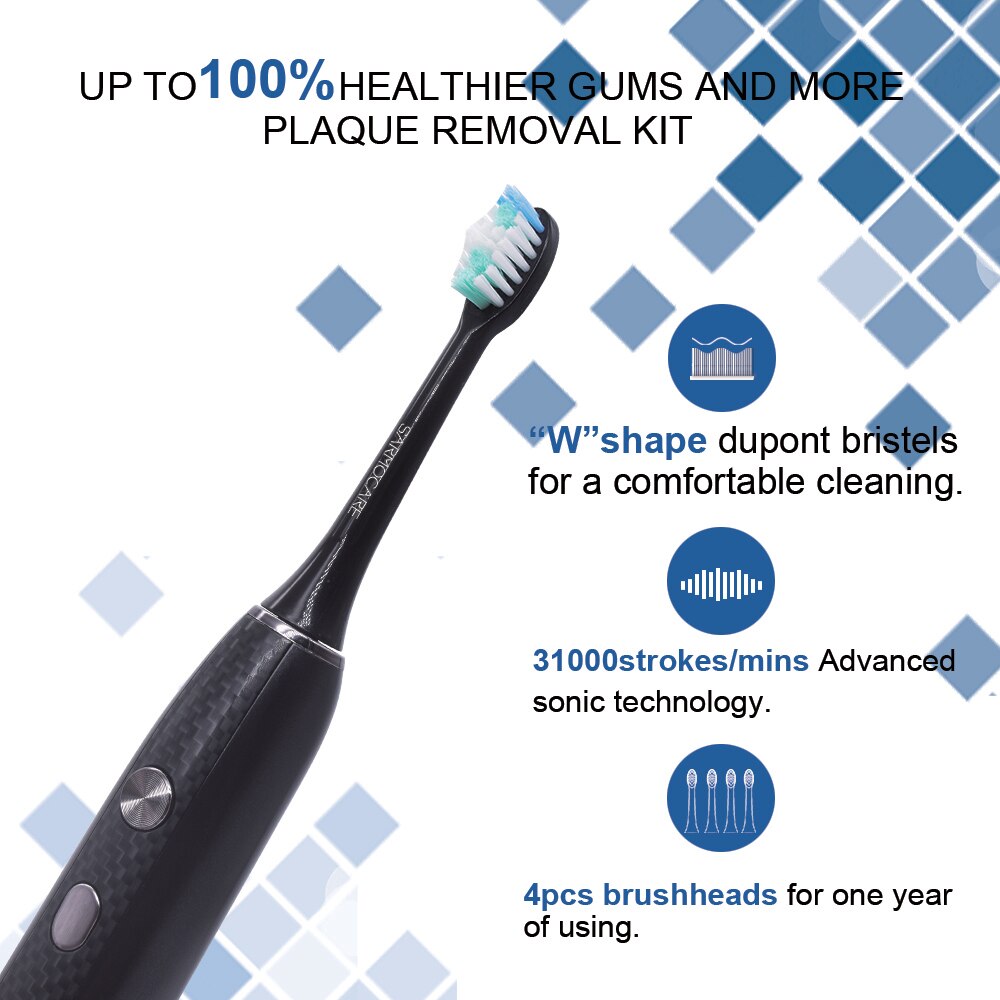 Sarmocare ultrasonic sonic elektrisk tandbørste genopladelig  s600 5 modeller trådløs ipx 7 vandtæt vibrator til tandbørster