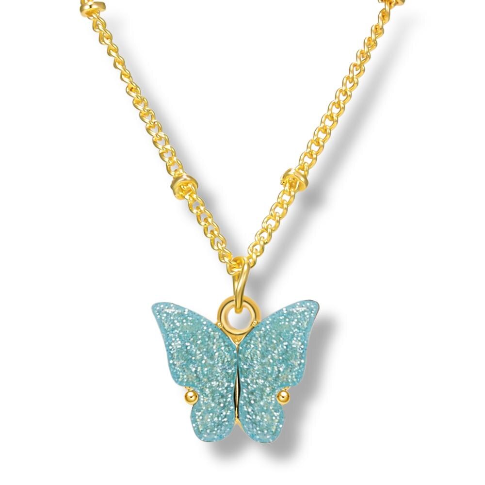 Cute Acrylic Butterfly Pendant Necklace for Women Party Statement Necklace Sweet Korean Necklace Jewelry: 1