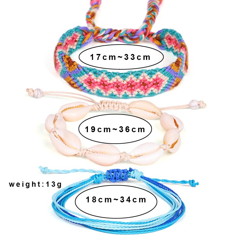 3pcs/set Bohemian Thread Bracelet Beach Foot Shell Anklet Handmade String Cord Woven Leg Bracelets For Women Men Summer Jewelry