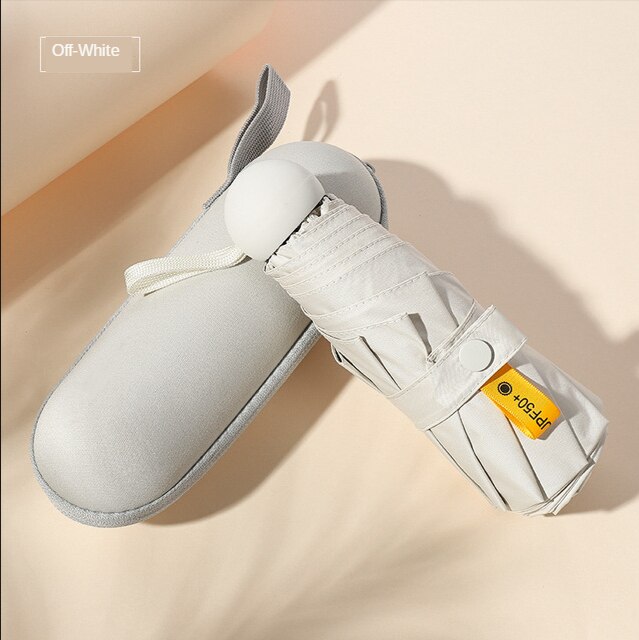 Ultra-Light Small Mini Portable College Style Folding Capsule Five-fold Umbrella Vinyl Sun-resistant UV-Protection College Style: Off white