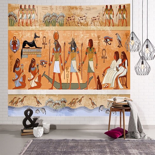 Tapiz egipcio antiguo, mitología egipcia impresa, estera decorativa colgante de pared de estilo Vintage: I