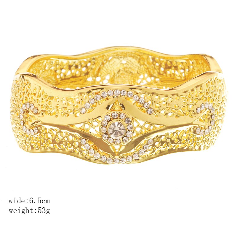 Gouden Marokkaanse Rhinestone Bangle Vrouwen Etnische Open Mouw Armband Dubai Bruiloft Sieraden