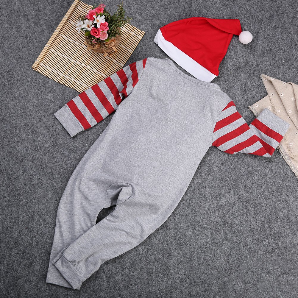 Newborn Unisex Kid Boy Girl Rompers Christmas Striped Long Sleeve Print Jumpsuit Romper Xmas Outfit Set