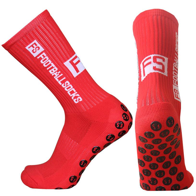 Sports Men Women Anti Slip FS Football Socks Baseball Rugby Grip Soccer Socks: FS red