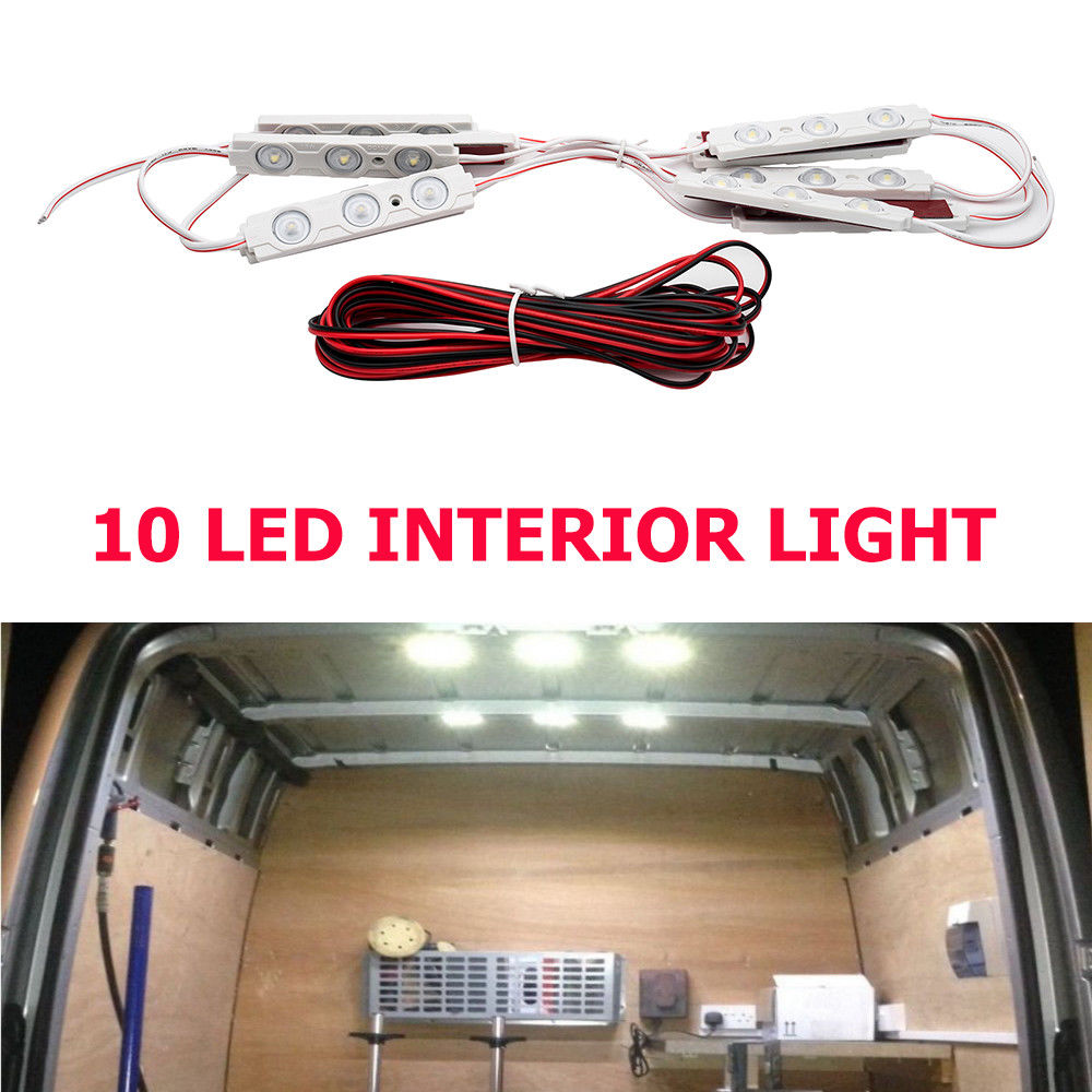 12v lyse hvite led interiørlyssett 10 led lys med 5m linjer for varebil transittbåter campingvogner tilhengere lastebiler  ip67