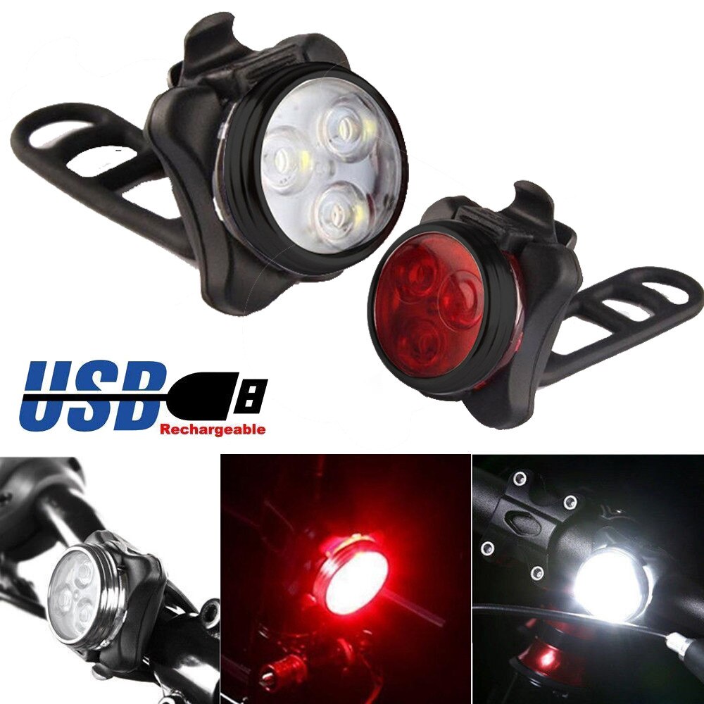 25# Cycling Equipments Cycling Bicycle Bike 3 Led Head Front With Usb Rechargeable Tail Clip Light Lamp
