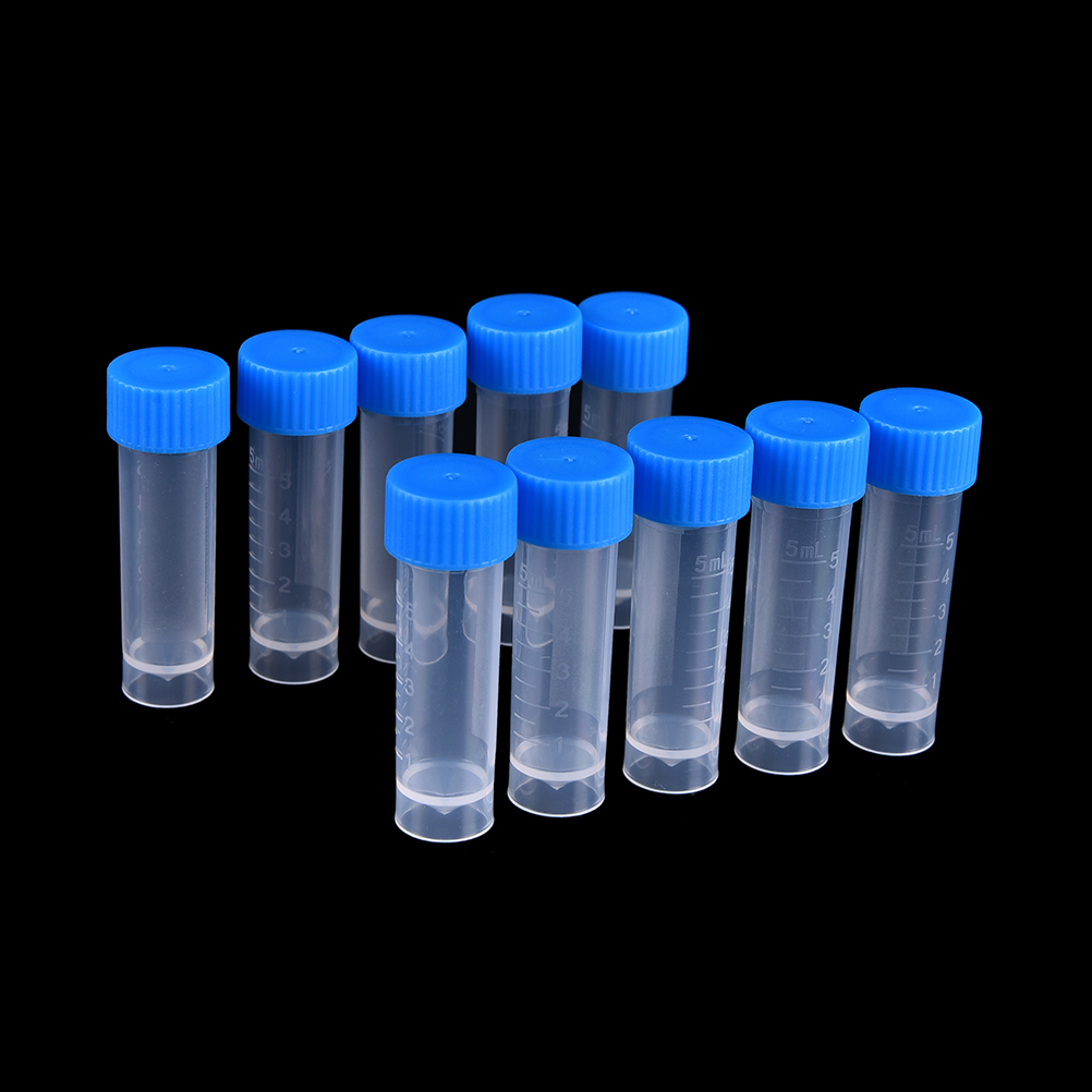 10 Uds X 5ml tubos de ensayo de plástico químicos viales tapas de cierre hermético paquete contenedor para oficina escuela química suministros