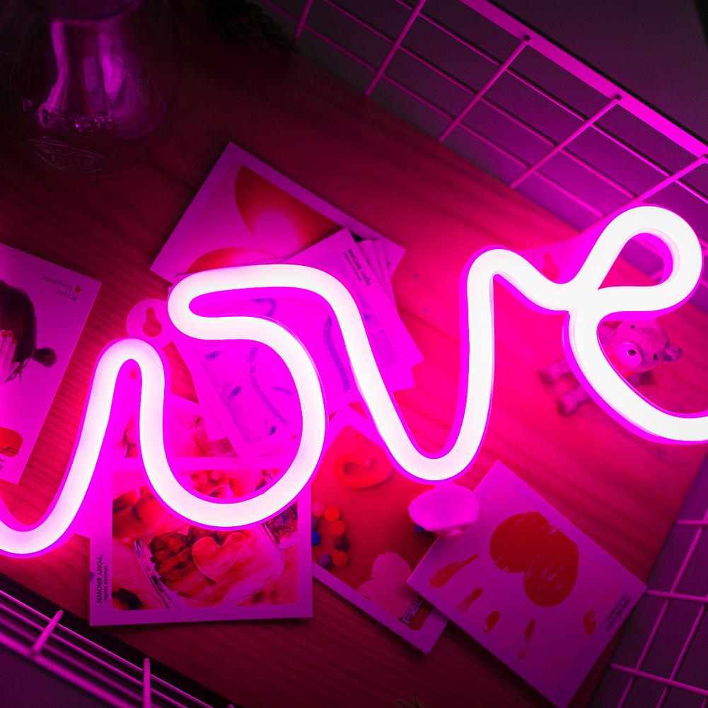 Neon Light Romantic Pink LOVE Letters LED Lighting Pannel USB Charging Home Decor Room Lamp Wedding Festival Party Neon Lamp