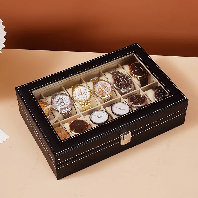 Klokkeboks i skinn, oppbevaringsboks for klokker, armbåndsurdisplay, interiør, landingsdisplay, delikat, enkel