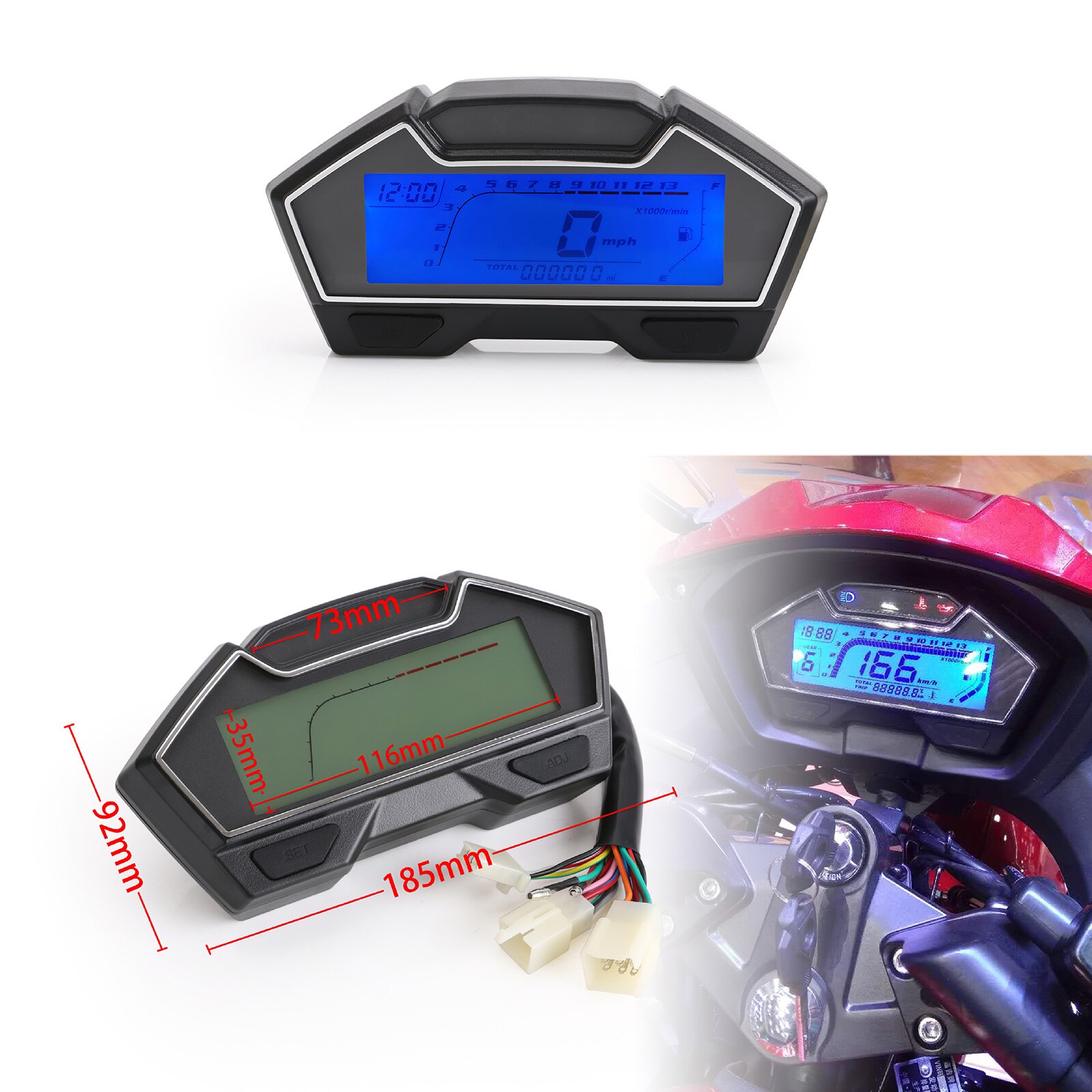 Universal Motorcycle LCD Speedometer Digital Odemeter Electric Injection Carburetor Meter Motorcycle Tachometer