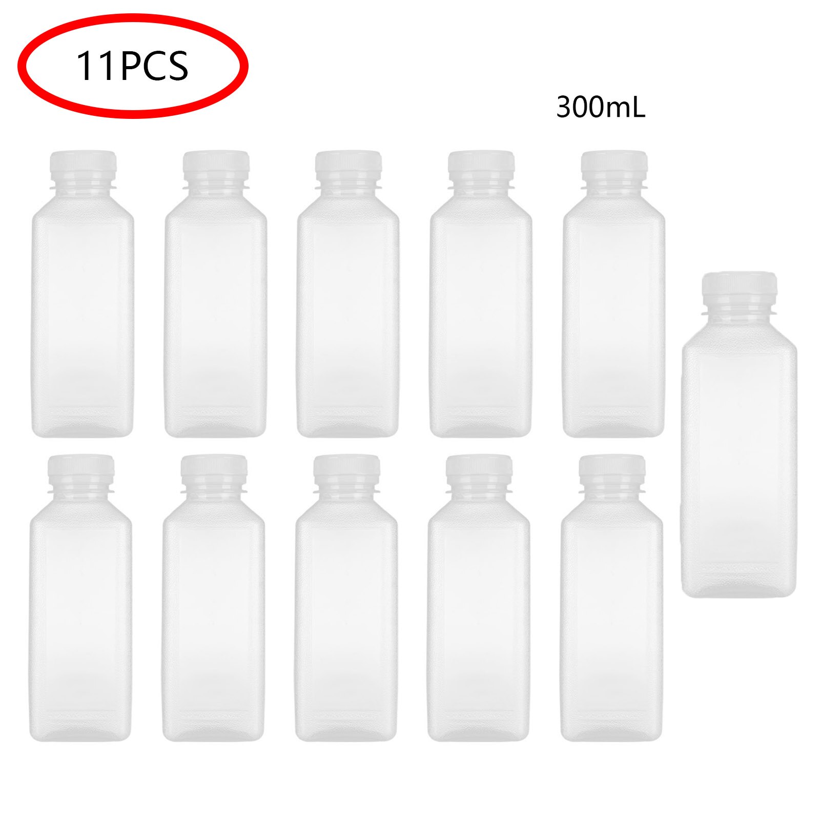 300/350/400ml Transparent PET Beverage Bottles Plastic Empty Soft Drink Storage Containers Bottle Jars with Lids for Juice Milk: 11 Pcs 300ml