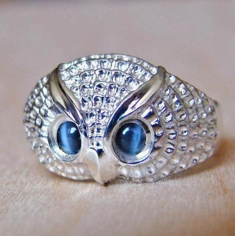 Smykker til kvinder søde ugleformede dyr blå krystalringe engagement bryllup damer fest
