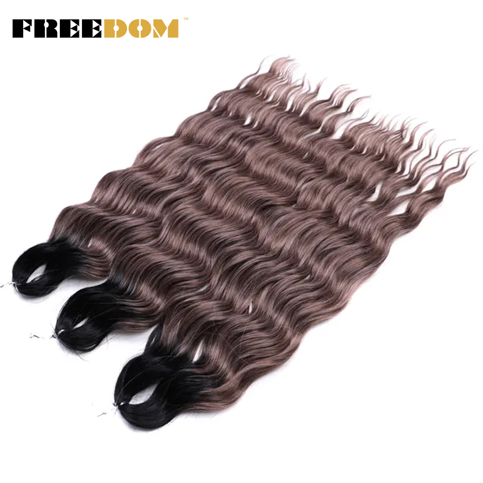 Syntetiske løse dybe bølger fletninger med hårextensions 24 cm dyb krøllet twist hæklet fletning med ombre blond brunt anna hår: #18