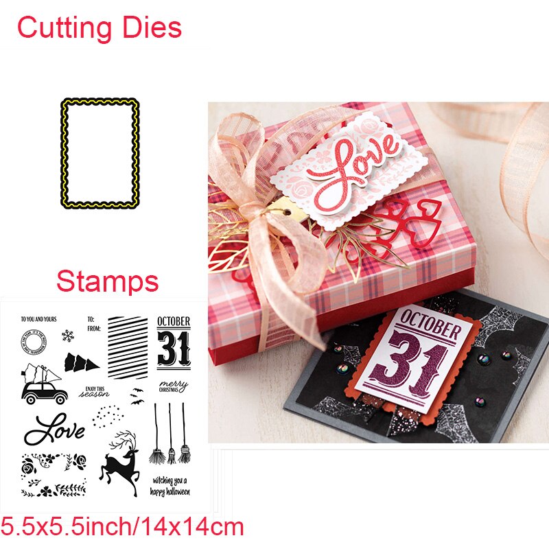 Kerstscènes met vrolijke halloween-heksen, zwarte katten, kabouters, transparante stempels voor doe-het-zelf scrapbooking, knutselen, kaarten maken: 15