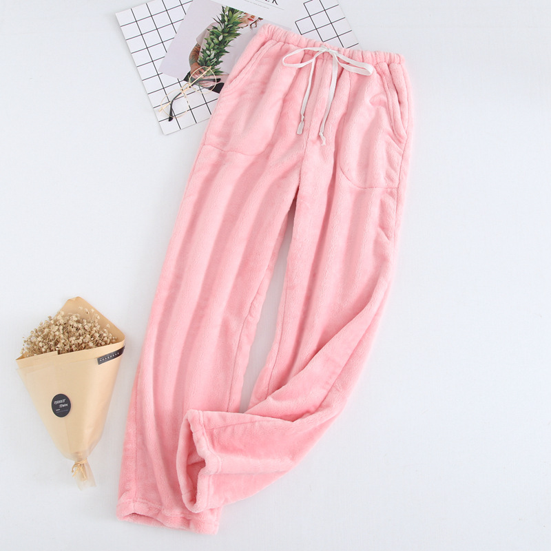 Pantalones de dormir de lunares para mujer, ropa de dormir de franela, holgada, gruesa y acogedora, con bolsillos adorables para estudiantes, combina con todo, Popular: pink solid / M