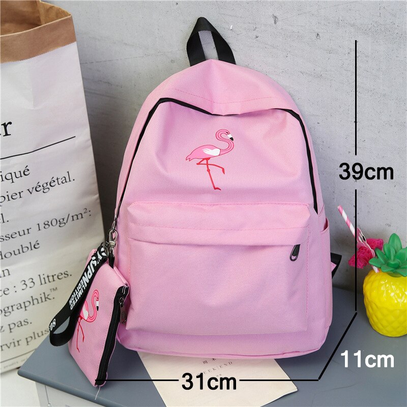Piger skoletasker børn rygsække elevtasker stor kapacitet flamingo print lærred rygsæk til teenage piger tasker