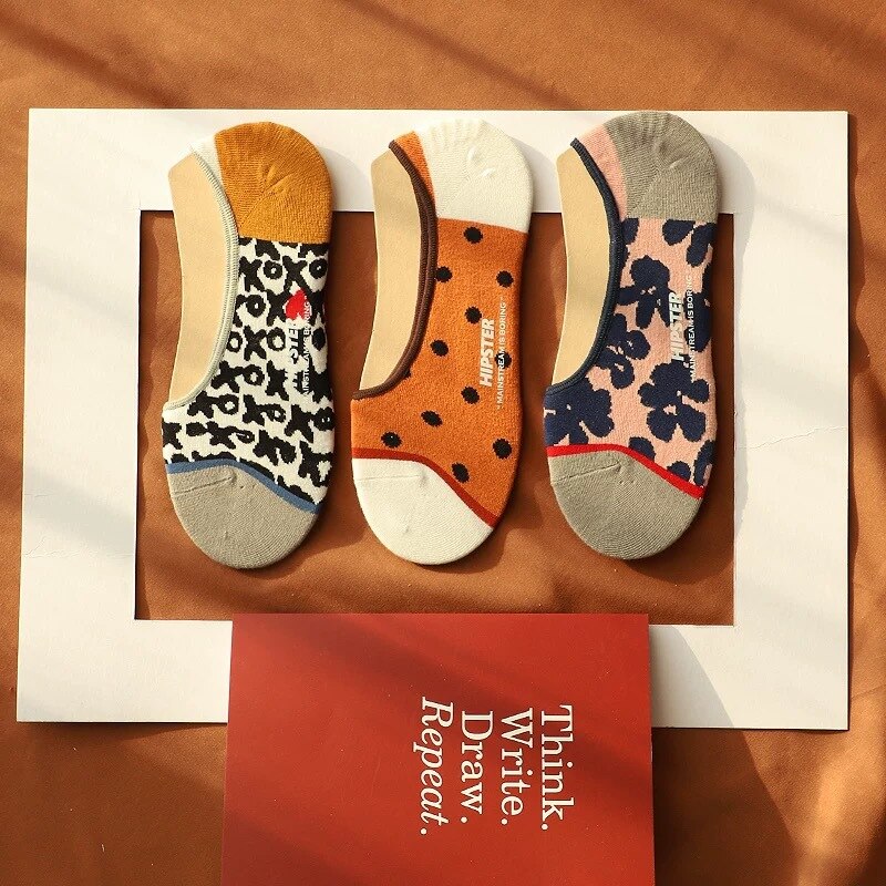 Lente En Zomer De Originele Retro Tint Persoonlijkheid Jacquard Onzichtbare Sokken Slippers Liefhebbers Silicagel Antislip Boot sokken