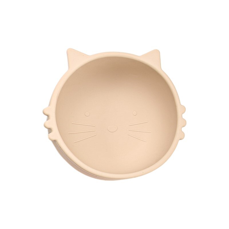 1Set Baby Zachte Siliconen Kom Met Bamboe Houten Lepel Antislip Servies Bpa-vrij Keukengerei Met Zuignap cup Baby Supplises: Beige 1PC