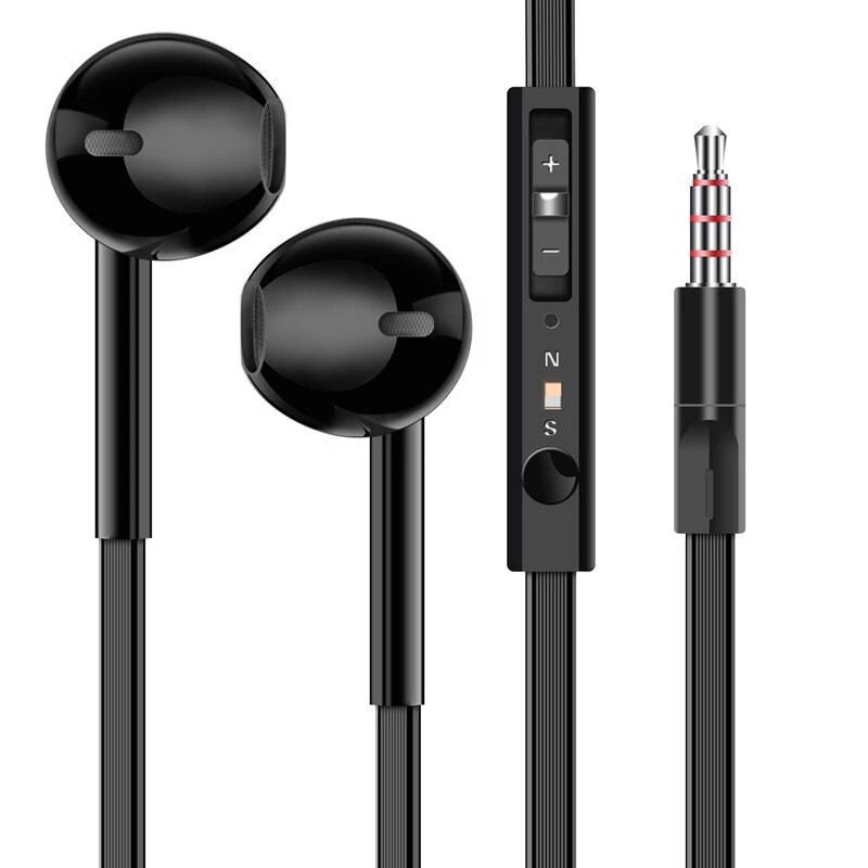3.5mm kablede hodetelefoner med mikrofonhodetelefoner for apple iphone 8 7 12 plus x xs max xr ipod huawei xiaomi kablede hodetelefoner: Flattråd svart