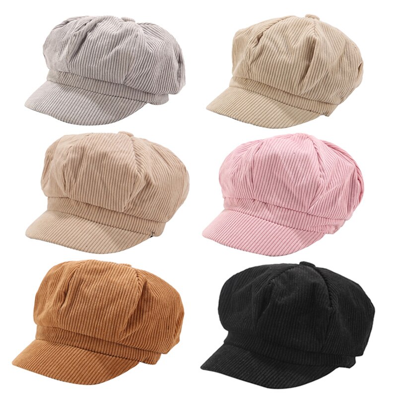 mujeres Vintage gorro de pana ocio Inglaterra estilo Retro Octagonal sombrero para damas pintor invierno