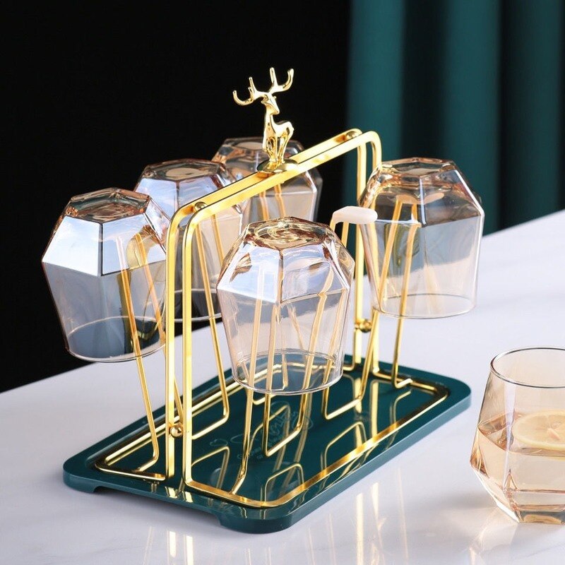 Glass Drain Rack Light Luxury Household Water Cup Rack Living Room Cup Storage Rack Iron Upside Down Shelf Dish Drying Rack
