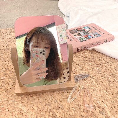 Abstract Wind Contracted Wooden Mirror Can Rotate Lovely Girl Student Desktop Makeup Mirror Web Celebrity Dressing Mirror: big
