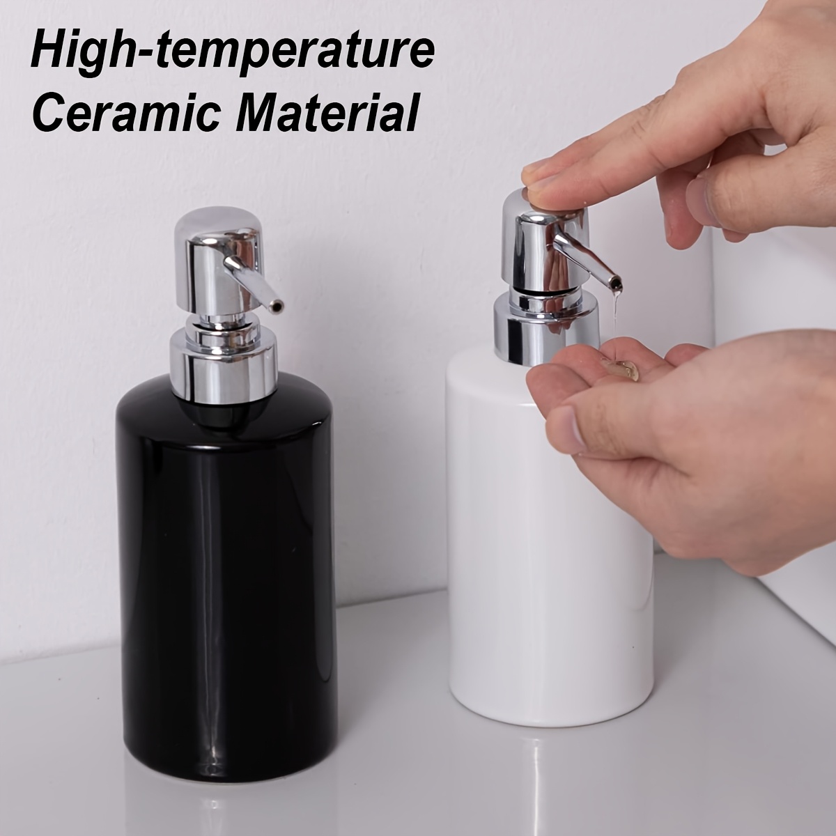 1Pc Zeepdispenser, 300 ml/10 oz keramische pompdispenser voor vloeibare zeep, hervulbare afwasmiddeldispenser voor keuken, badkamer, wasruimte