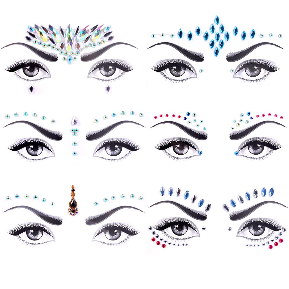 Ansigt juveler glitter , 1 stk juveler tatovering havfrue ansigt perler rhinestones øjne krop klistermærker krystaller glitter til fest festival