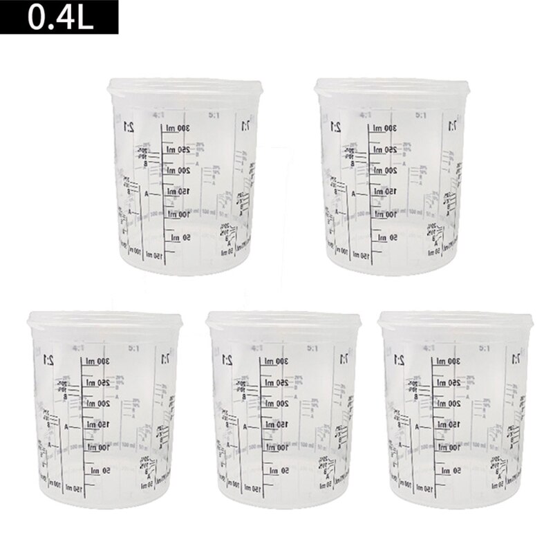 5Pcs Wegwerp Afgestudeerd Clear Plastic Verf Mengen Cups Gekalibreerd Mengverhoudingen Measuing Cups Voor Verf Hars Gereedschap: 0.4L