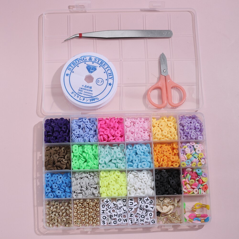 7MM Mehrfarbig Flache Runde Polymer Ton Abstandshalter Perlen Acryl Quadrat knapp Perlen Kasten für Schmuck Machen Brecelet Gläser Kette