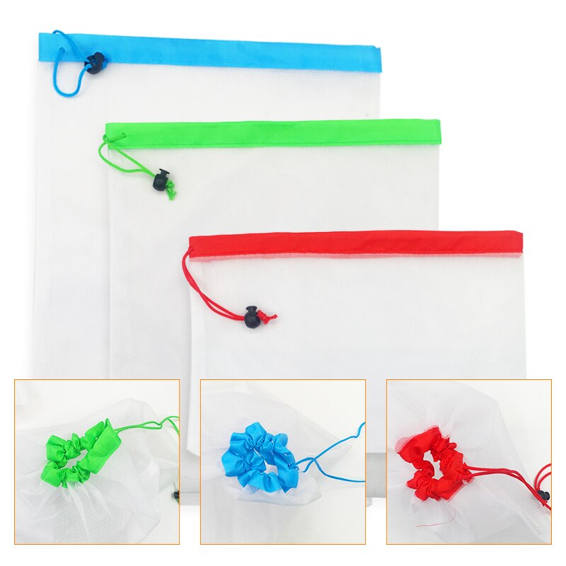 5pcs/lot Reusable Mesh Produce Bags Washable Eco Friendly Bags for Grocery Shopping Storage Fruit Vegetable Toys Sundries Bag