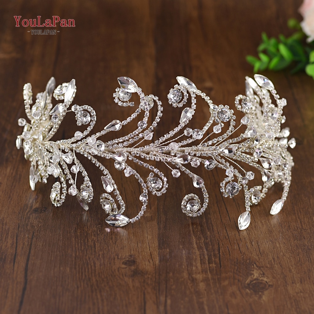 YouLaPan HP250 Nobby Wedding Crown Rhinestone Forehead Bridal Headband Women Crowns Pageant Handmade Wedding Hair Jewelry