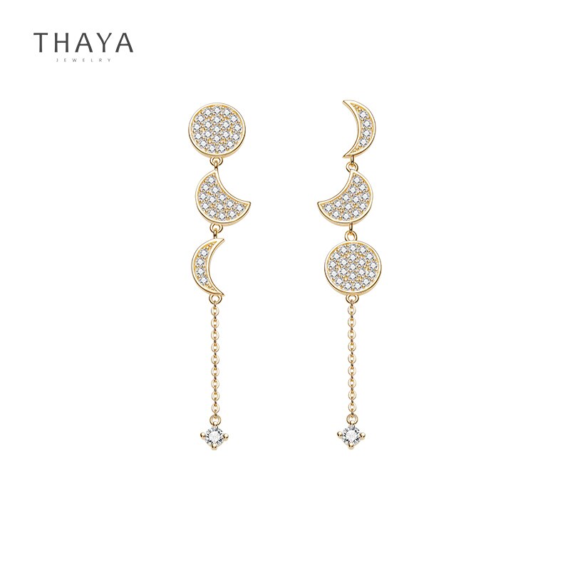 Thaya Echtes s925 Silber Mond & Sterne Ohrringe 14K Gold Überzogene Ohrringe Zirkon Charms Für Frauen Mädchen Feine schmuck