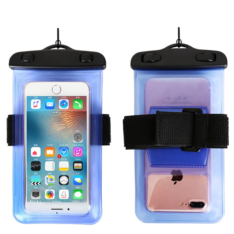 6.0 Universele Waterdichte Telefoon Case Arm Band Tas Voor iPhone X XS Max 6 7 8 Plus Xiaomi mi6 Huawei mate 20 Zwemmen Water proof Cover: Sky Blue