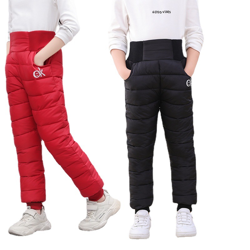 Girls Boys Winter Pants Cotton Thick Warm Trousers Children 3-14 Year Waterproof Ski Clothing Elastic High Waisted Pant