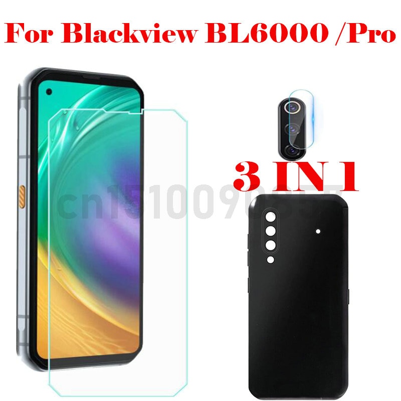 3-w-1 etui + kamera szkło hartowane dla Blackview BL6000 zawodowiec 5G ScreenProtector szkło dla Blackview BL6000 2.5D szkło: Blackview BL6000 Pro / 3 in 1 czarny case