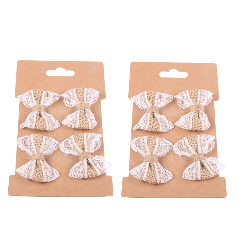 Arpillera con encaje conjunto de lazo, lazos de arpillera, adornos para Yute Natural, artesanías, decoración de de bodas, DIY, 4 Uds.