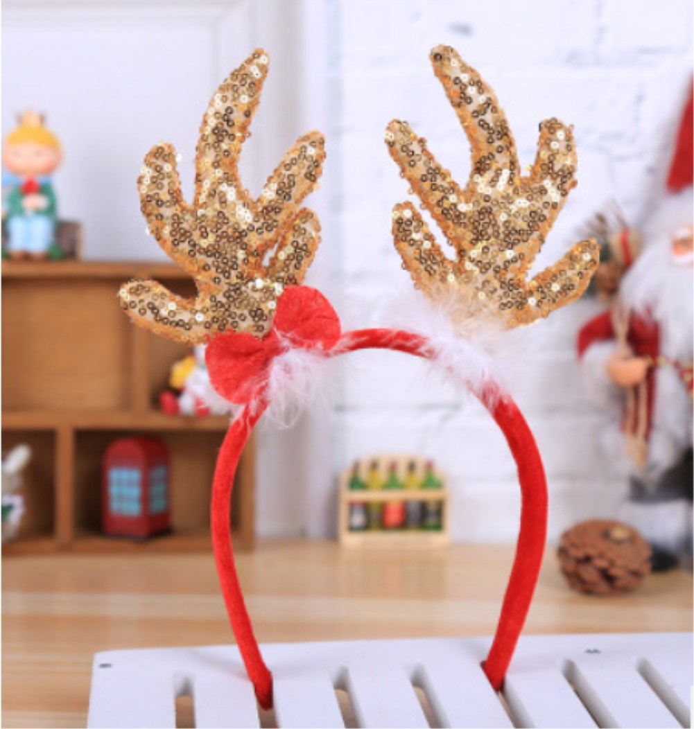 Paillettes or noël bandeau bois blanc plume nouvel an cheveux fermoir pour enfants accessoire cheveux pour femme bandeaux de noël: Antlers Headband A