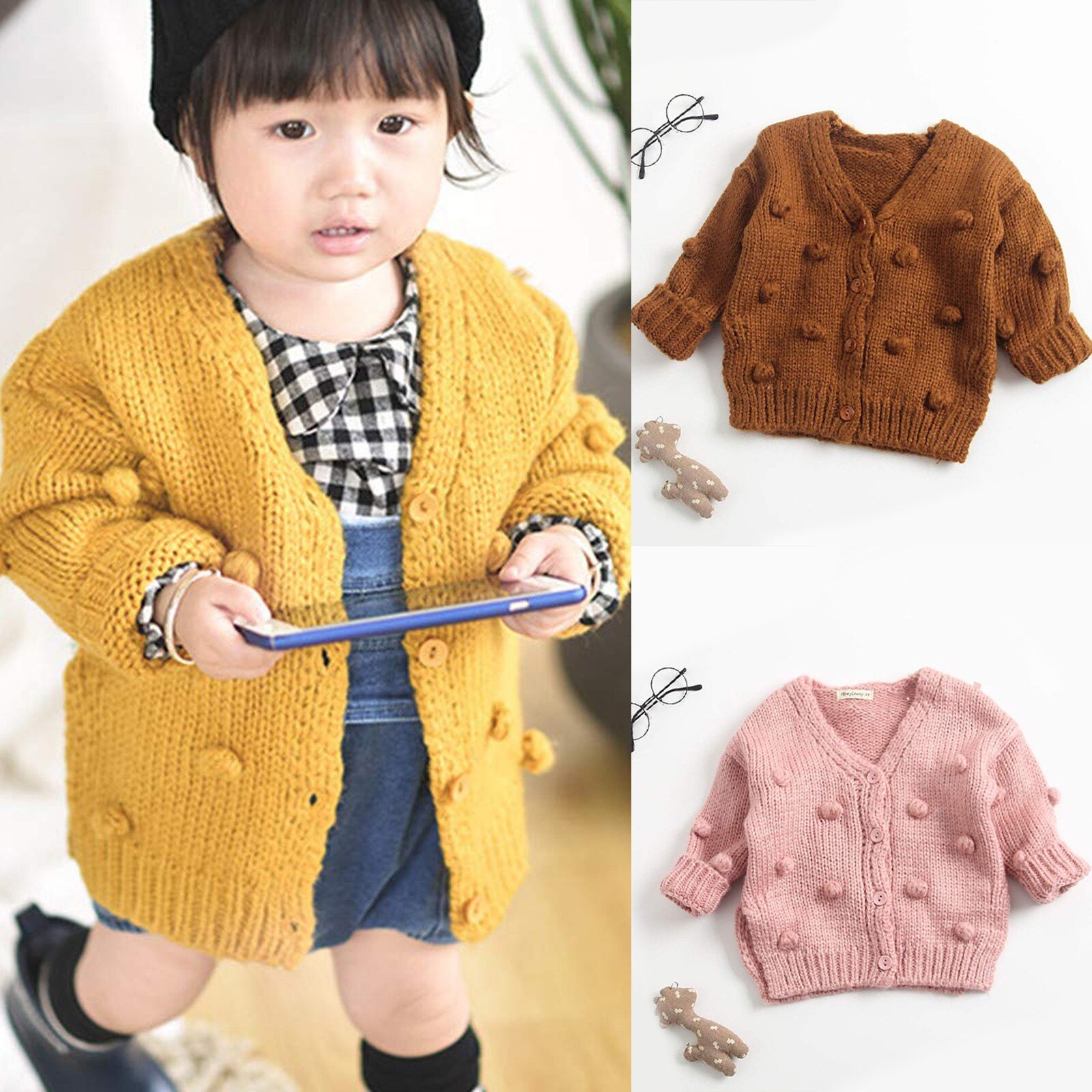 Jaqueta de inverno bebê Roupa Do Bebê Do Bebê do Inverno Da Menina Casaco Camisola Botão Cardigan de Malha de Manga Longa Crianças куртка для девочки