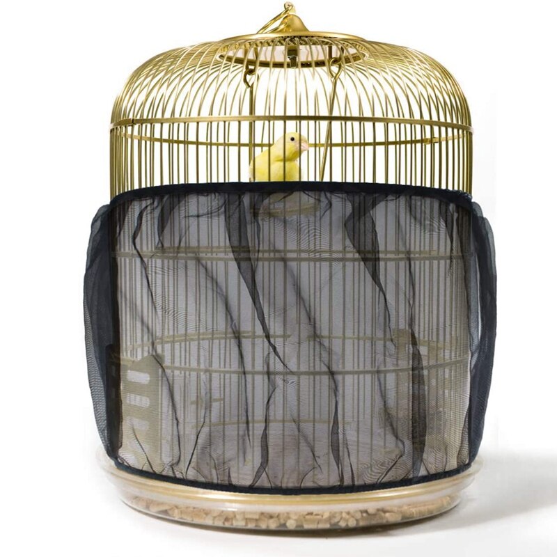 2 Pcs Bird Cage Seed Catcher Parrot Guard Mesh Net Cover Stretchy Shell Soft Airy Skirt Traps Basket Cage (Black/White)