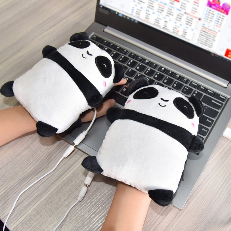 USB Heated Gloves Electric Heating Hand Warmers Fingerless Cute Panda Shape Hand Warmer Winter Warm Gloves