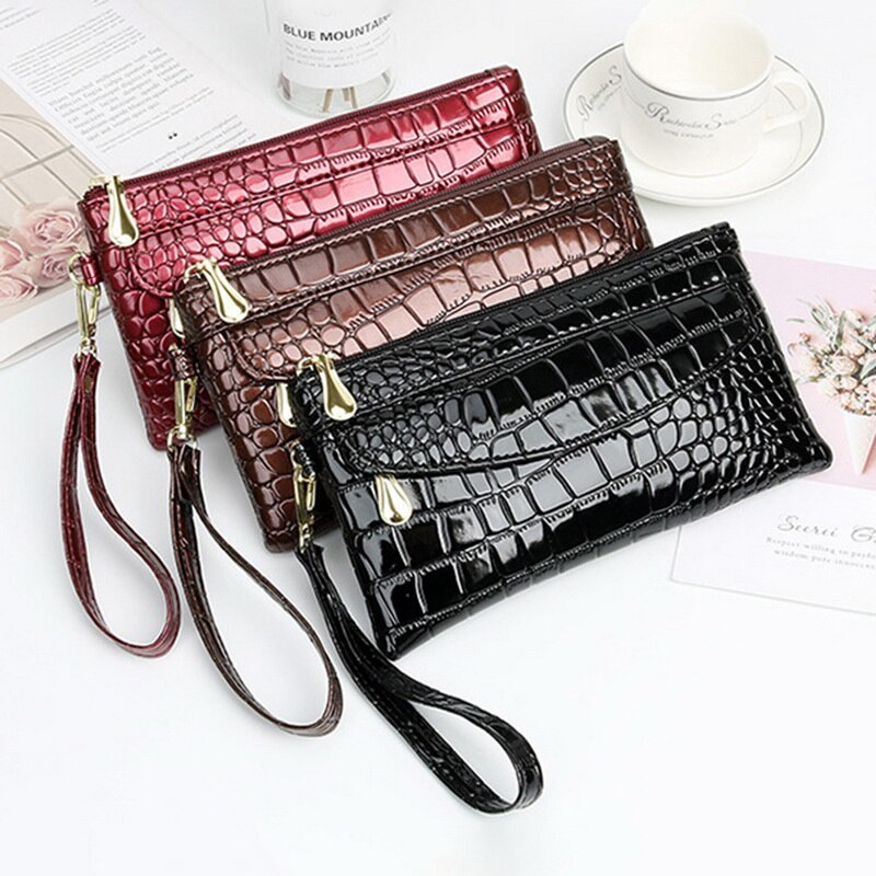 1pc kvinder & #39 ;s pung ensfarvet krokodillemønster kort pung clutch pung telefon clutch pung til kvinder damer