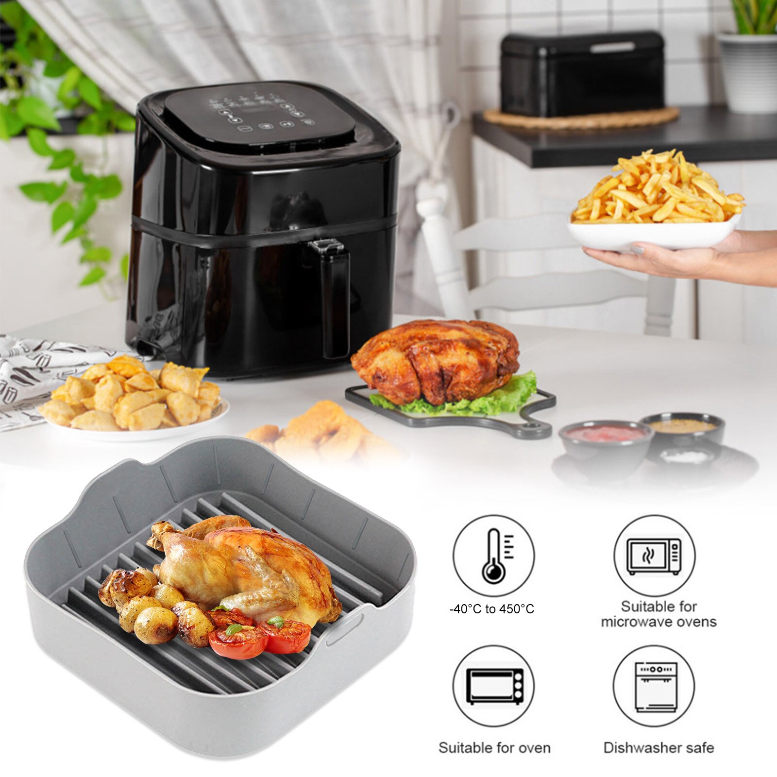 Square Silicone Air Fryer Liner Reusable Air Fryer Basket Non Stick Basket Baking Cooking Kitchen Utensils Airfryer Accessories