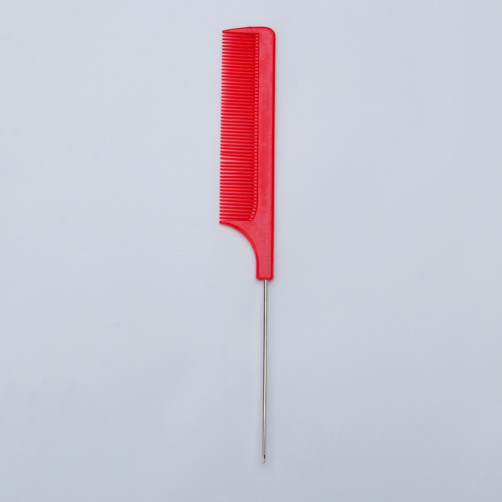 Fine-tooth Hair Comb with Stainless Steel Rat Tail Woman Anti-static Hairbrush Hairdressing Styling Tool: red