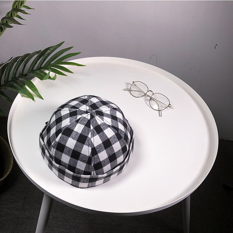 Stijl roosters katoen lente zomer dames heren pompoen baret franse kunstenaar beanie veelkleurige beanie: Wit