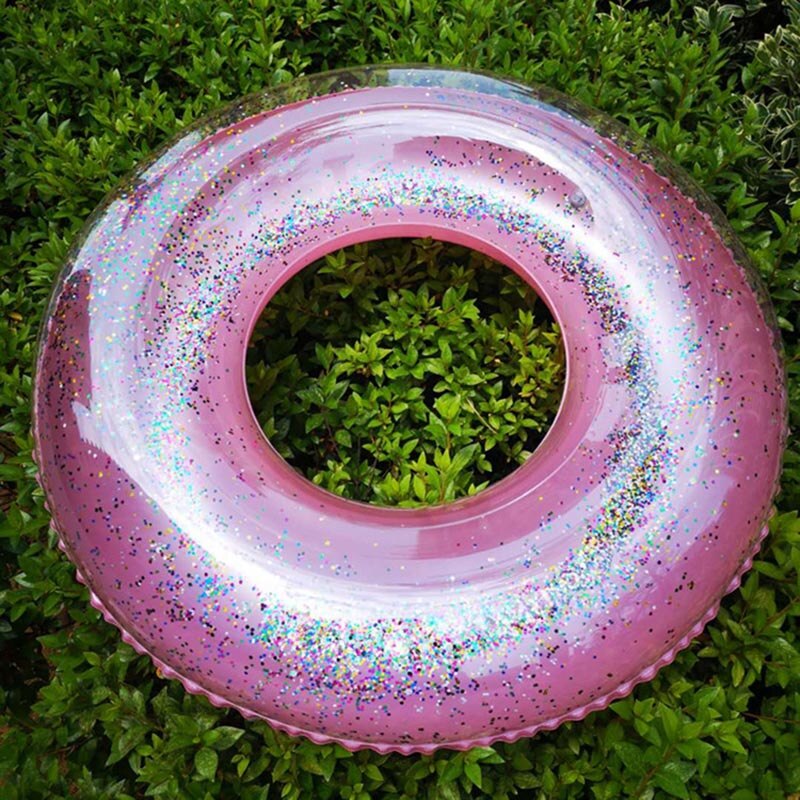 Transparent uppblåsbar ringmadrass simrör glitter flotte rund badring sommar pool vattenmadrass vuxen säng vatten roliga leksaker