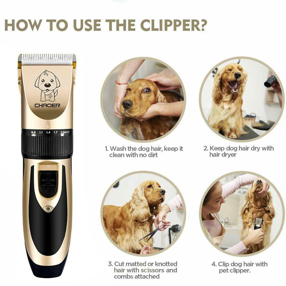 Hundekat trommesæt trimmer kit genopladelige katte haircut kæledyr barbermaskine til dyrehårklipperfjerner med 6 "sakse